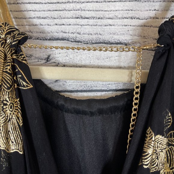 NWT MSK Metallic Print Pleated Blouson Gown Black Gold Sz 8 - Picture 6 of 15